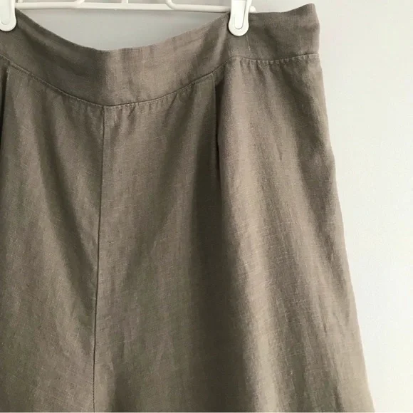 Linen Green and Brown Wide Leg Pants - Picture 5 of 16